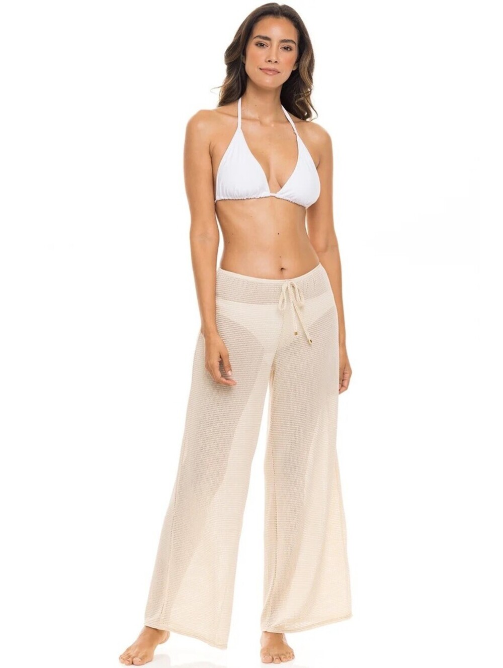 Jordan Taylor Pull On Mock Drawstring Open Knit Beachwear Pant Beige Medium